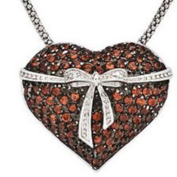 ICE JEWELRY 41/2 CARAT GARNET & DIAMOND STERLING SILVER HEART PENDANT/SS CHAIN - Picture 1 of 6